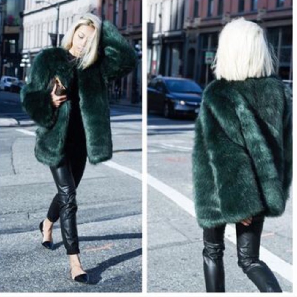 Green fur coat